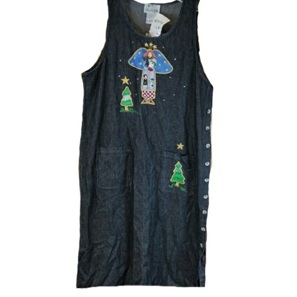 Quacker Factory Jumper Jean Dress Angel w Baby Grandmacore Teacher Modest